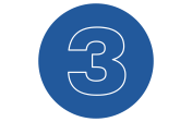 A blue circle with the number three in the center in a white outline