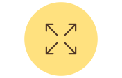 A yellow circle with four brown arrows pointing outward from the center toward the edges, symbolizing expansion or full-screen mode.