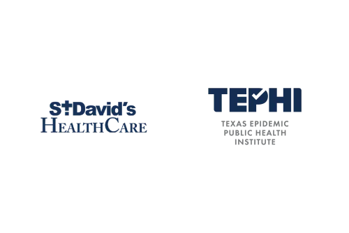 A combined graphic of the St. David's HealthCare and Texas Epidemic Public Health Institue logos. Both logos are navy blue text with the names of the organizations displayed.