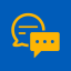 Two yellow speech bubbles on a blue background—one circular with three horizontal lines, the other rectangular with three dots.
