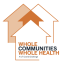 The image shows three overlapping house outlines, with the middle house in solid orange and the other two in a lighter shade. Below the houses, there is text that reads: "WHOLE COMMUNITIES WHOLE HEALTH A UT Grand Challenge".