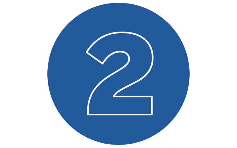 A blue circle with the number two in the center in a white outline