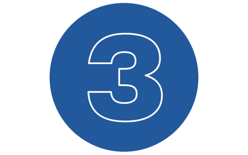 A blue circle with the number three in the center in a white outline